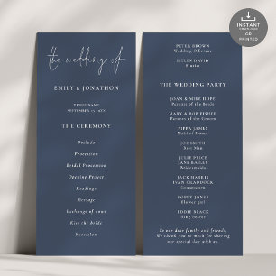 Modernes Script Dusty Navy Blue Wedding Programm
