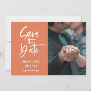 Modernes Script Dusty Orange Foto Save the Date Ankündigung