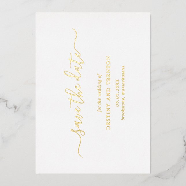 Modernes Script Einfache Hochzeit Save the Date Folieneinladung (Vorderseite)