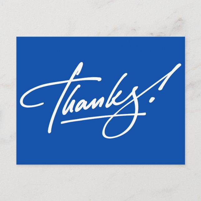 Modernes Script Electric Blue Dankeschön Card Postkarte (Vorderseite)