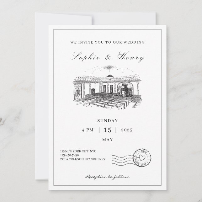 Modernes Script Eleganter QR Code Hochzeit Einladung (Vorderseite)