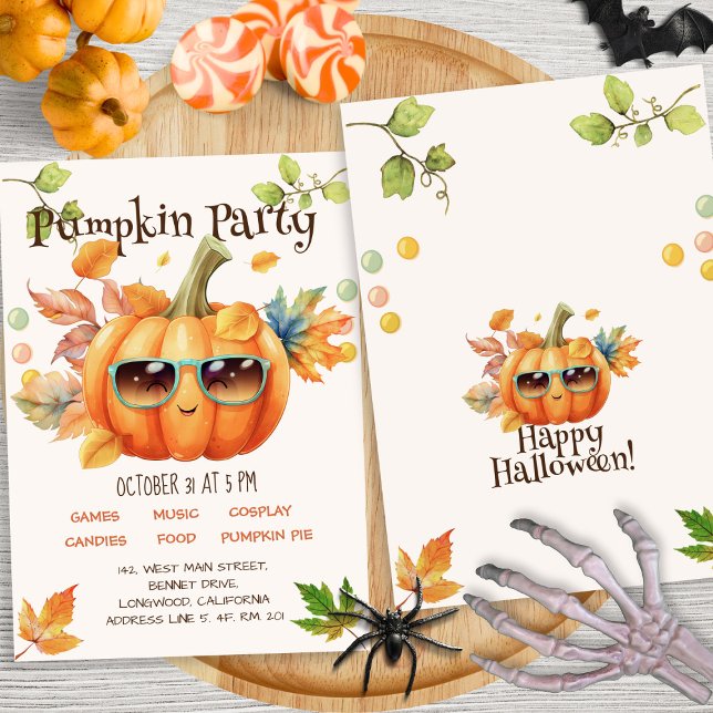 Modernes Script farbenfroh Pumpkin Kid Halloween-P Einladung (Von Creator hochgeladen)
