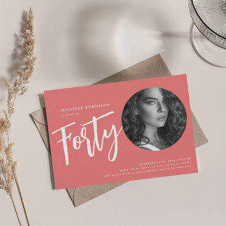 Modernes Script Foto 40. Geburtstag Party Coral Einladung