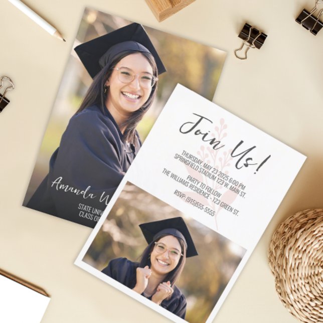 Modernes Script-Foto-Abschluss Einladung (Modern Two Photo Graduation Announcement)