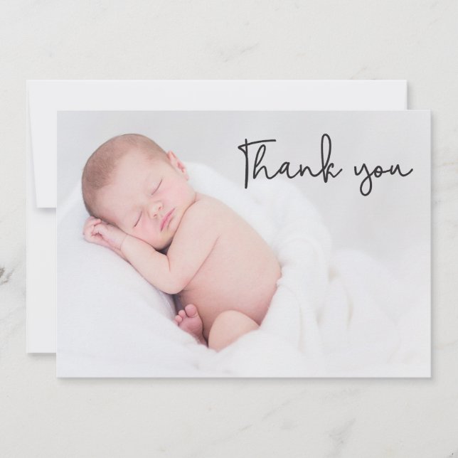 Modernes Script Foto Baby Showroom Vielen Dank Dankeskarte (Vorderseite)