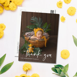 Modernes Script Foto Baby Vielen Dank Postkarte