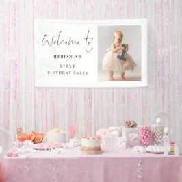 Modernes Script-Foto Begrüßung 1. Geburtstag Party Banner