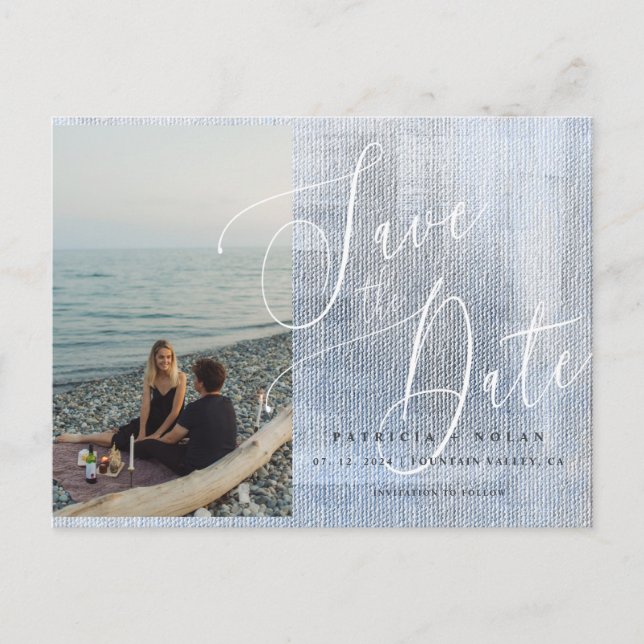 Modernes Script-Foto für Hochzeiten speichern das  Ankündigungspostkarte (Vorderseite)
