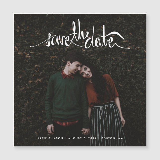 Modernes Script-Foto für Hochzeiten speichern Sie  Magnetkarte (Vorderseite)