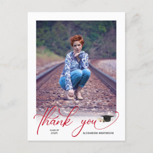 Modernes Script Foto Graduate Vielen Dank Postkarte