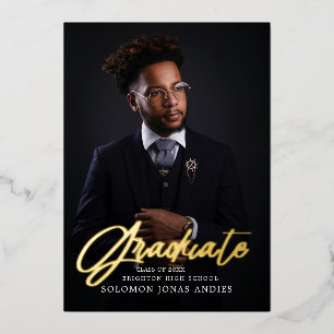 Modernes Script Foto High School Abschluss Folieneinladung