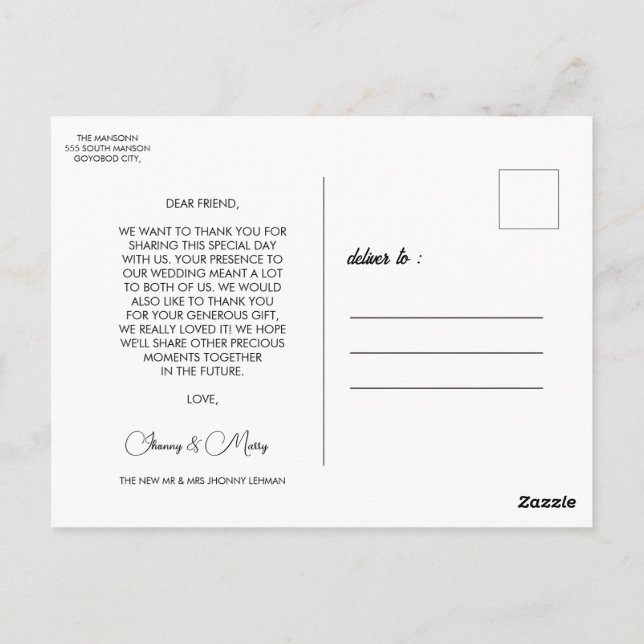 Modernes Script-Foto Hochzeitskarte Postkarte (Rückseite)