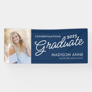 Modernes Script Foto Navy Blue Abschluss Banner