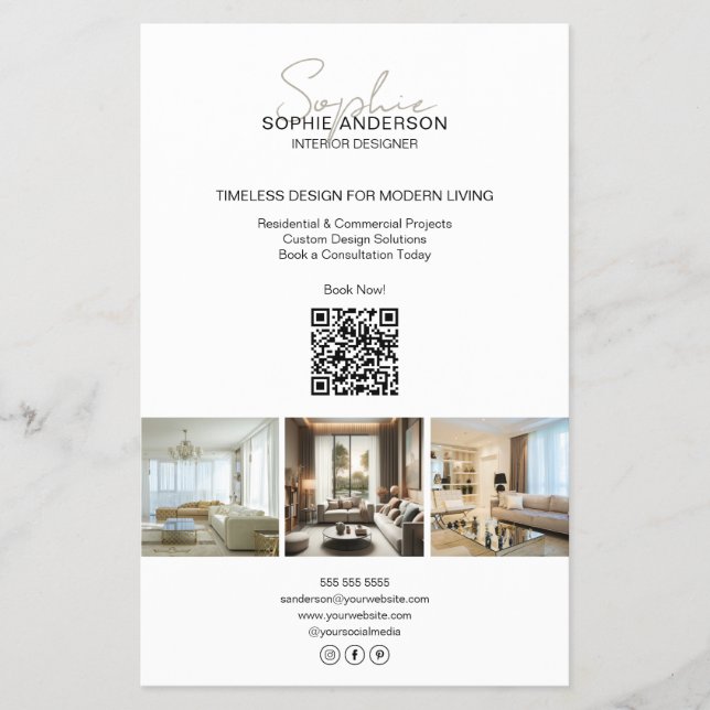 Modernes Script Foto QR Weißes Berufliches Geschäf Flyer (Vorne)