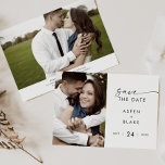 Modernes Script-Foto Save the Date<br><div class="desc">Dieses moderne Script-Foto Save the Date ist perfekt für eine minimalistische Hochzeit. Das schlichte Schwarz-Weiß-Design zeichnet sich durch eine einzigartige industrielle Schrift mit modernem Boho-Stil aus. Anpassbar in jeder Farbe. Behalt das Design minimal und elegant,  wie es ist,  oder personalisiere es durch Hinzufügen von eigenen Grafiken und Kunstwerken.</div>