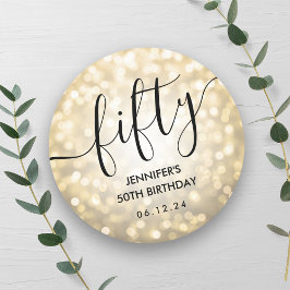 Modernes Script Gold Glitzer Lights 50. Geburtstag Runder Aufkleber
