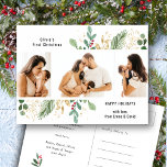 Modernes Script Gold Greenery Baby First Christmas Feiertagspostkarte<br><div class="desc">Modernes Script Gold Greenery Baby First Christmas Holiday Card. Mit dieser eleganten, schicken und modernen 3 (3) Foto Collage Holiday Card mit individueller "(Baby Name)'s 1st Christmas" & "HAPPY HOLIDAYS" in moderner Typografie mit wunderschönen Aquarell- und Blattrahmen aus Gold. Herzlichen Glückwunsch an alle einen schönen Urlaub und ein Phantastisches Neues...</div>