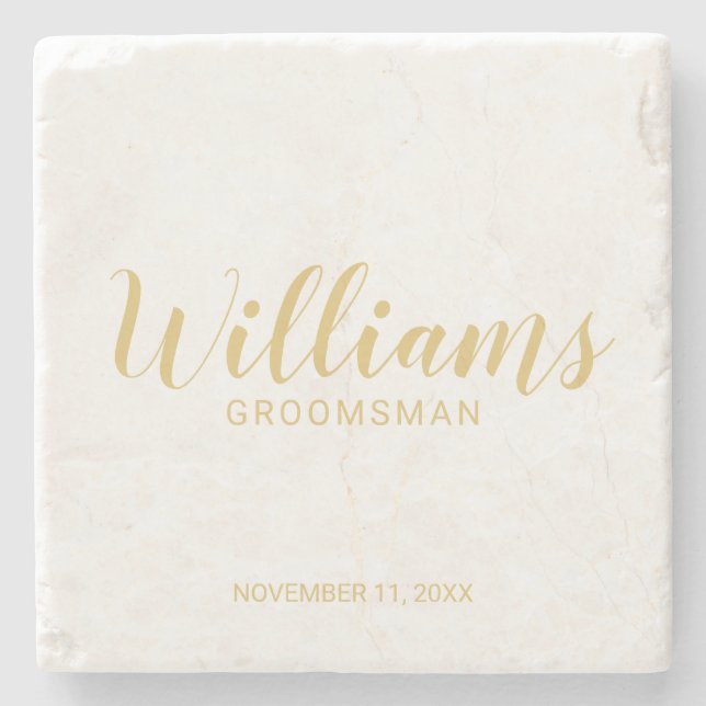 Modernes Script Gold Personalisierte Trauzeugen Steinuntersetzer (Vorderseite)