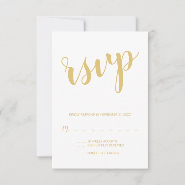 Modernes Script Gold Wedding RSVP Karte (Vorderseite)