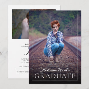 Modernes Script Graduate 2 Foto Abschluss Einladung