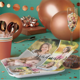 Modernes Script GRADUATE 4 Foto Collage Paper Plat Pappteller