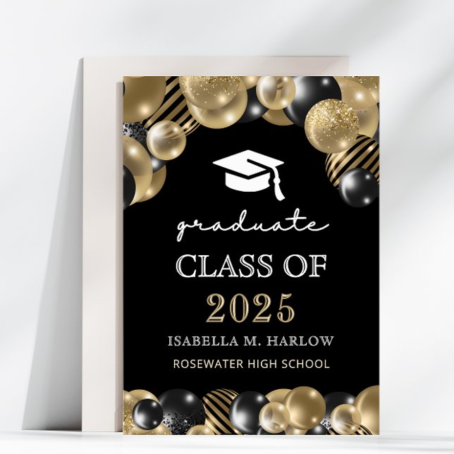 Modernes Script Graduate Black Gold Ankündigung (Von Creator hochgeladen)