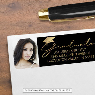 Modernes Script Graduate Cap Foto Black Gold