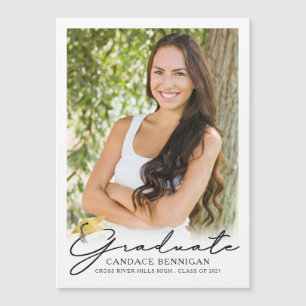 Modernes Script Graduate Foto Black Gold Cap Magnetkarte
