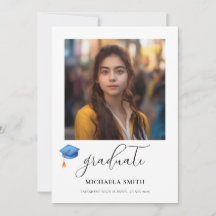 Modernes Script Graduate Foto Blue Graduation Cap