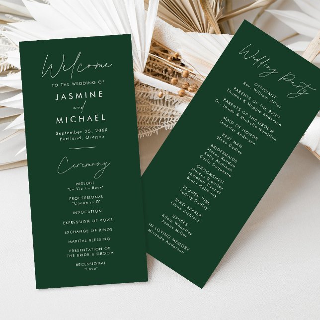 Modernes Script Green Wedding Programm (Von Creator hochgeladen)