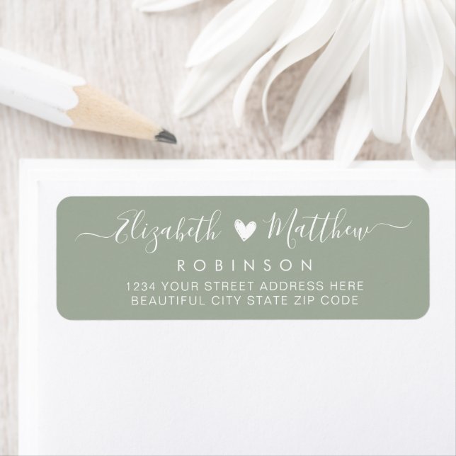 Modernes Script Green Wedding Return Label (Insitu)