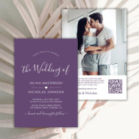 Modernes Script Heart Lila QR Code Foto Hochzeit