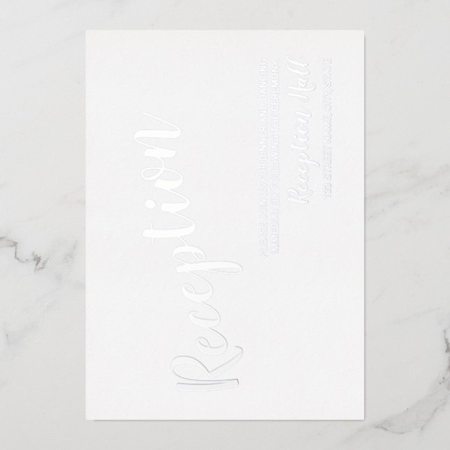 Modernes Script-Hochzeitsempfang Silver Folieneinladung (Vorderseite)