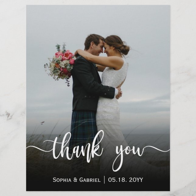 Modernes Script Hochzeitsskripte Foto Danke Karte (Vorderseite)