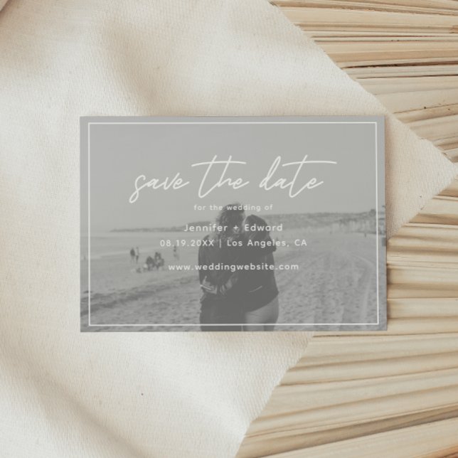 Modernes Script-Hochzeitsszitat-Foto Save The Date (Von Creator hochgeladen)