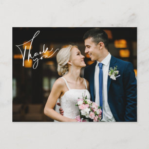 Modernes Script Hochzeitstag Foto Danke Karte