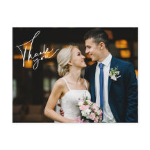 Modernes Script Hochzeitstag Foto Danke Karte