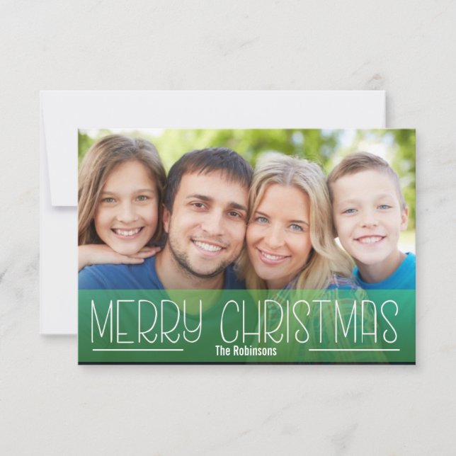 MODERNES SCRIPT HOLIDAY FOTO MERRY CHRISTMAS GREEN EINLADUNG (Vorderseite)