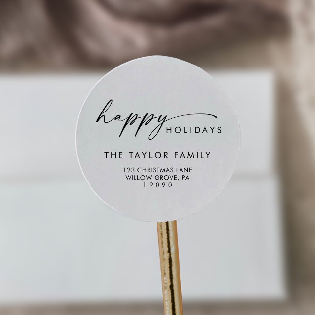 Modernes Script Holiday Rücksendeadresse Envelope Runder Aufkleber (Von Creator hochgeladen)