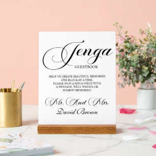 Modernes Script Jenga Wedding Guestbook Acrylschild
