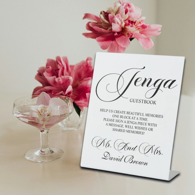 Modernes Script Jenga Wedding Guestbook Sockelschild (Von Creator hochgeladen)