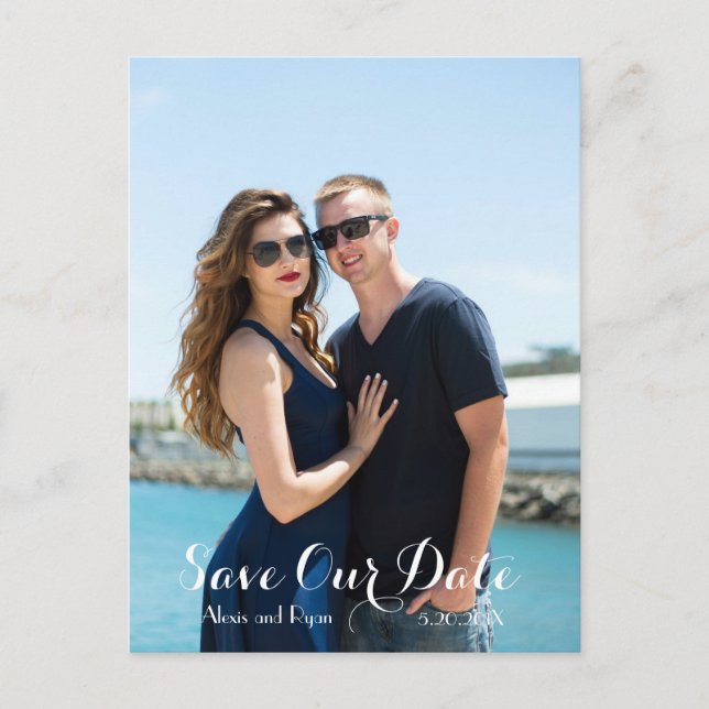 Modernes Script-Kalligrafie SAVE THE DATE Foto Ankündigungspostkarte (Vorderseite)