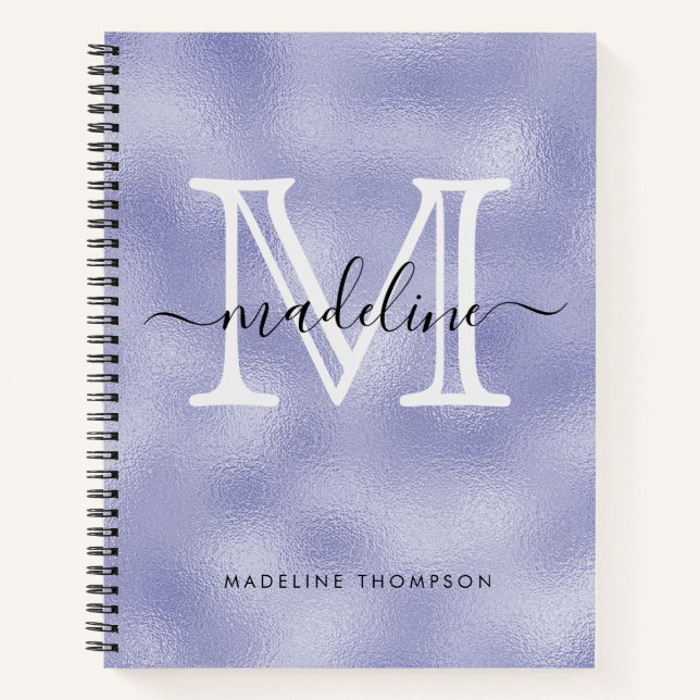 Modernes Script Lila Foil Monogram Notebook Notizbuch (Vorderseite)
