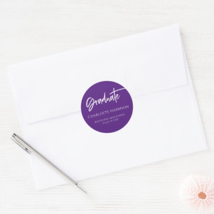 Modernes Script Lila White Abschluss Runder Aufkleber