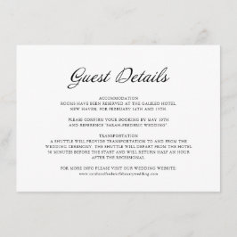Modernes Script Minimal White Wedding Guest Detail Begleitkarte