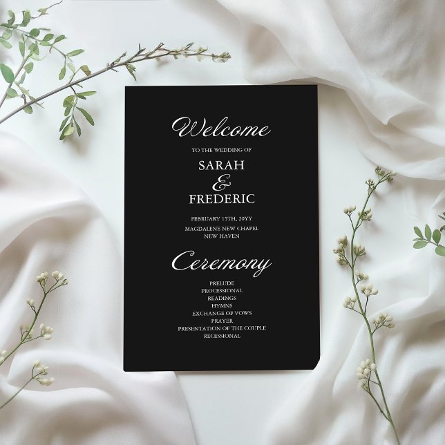 Modernes Script Minimalistisch Black Wedding Progr (Von Creator hochgeladen)