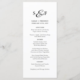 Modernes Script Minimalistisch Monogram White Wedd Menükarte