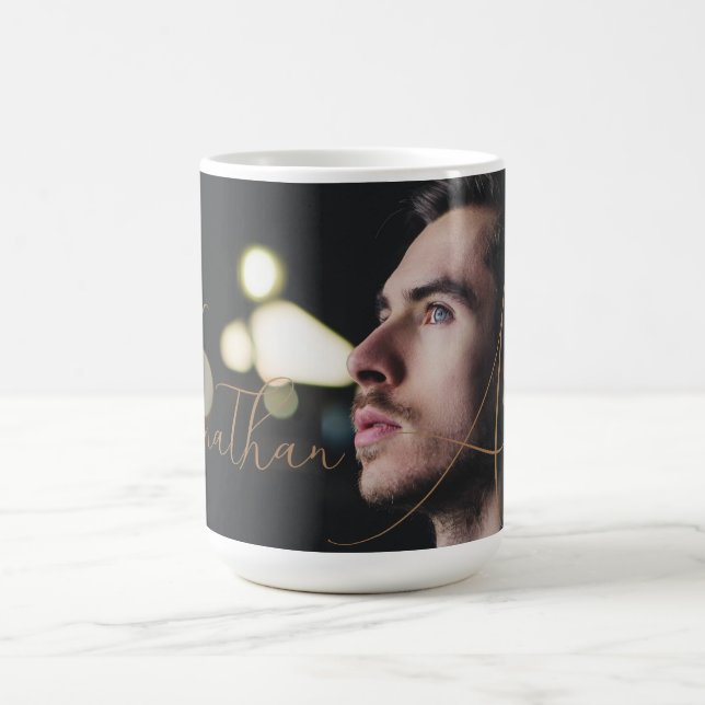 Modernes Script Mit Monogramm Vollständiges Foto Kaffeetasse (Mittel)
