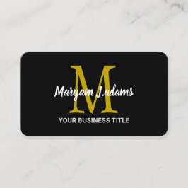 Modernes Script Monogram (QR Code) Chic Black Gold Visitenkarte