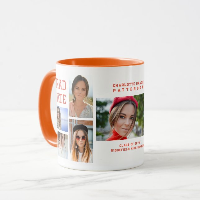 Modernes Script Multi Foto Abschluss Graduate Tasse (Vorderseite Links)